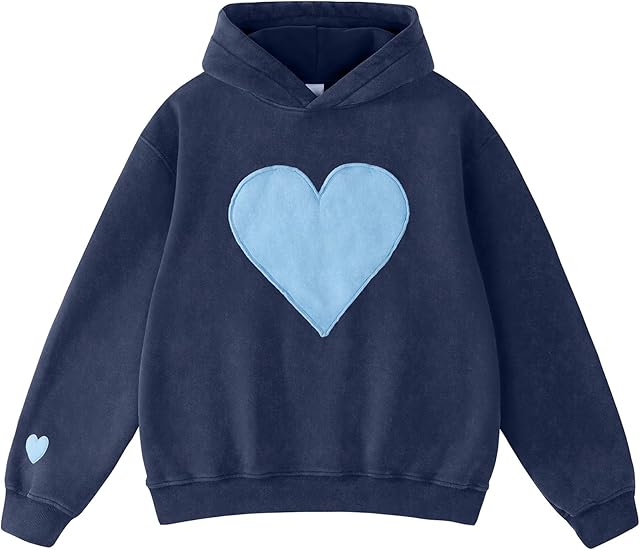 Womens Oversized Heart Patch Couples Hoodies Sweatshirts Heavyweight Vintage Fleece Hoodies for Women 2025