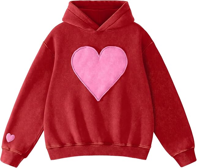 Womens Oversized Heart Patch Couples Hoodies Sweatshirts Heavyweight Vintage Fleece Hoodies for Women 2025